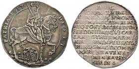 Altdeutsche Münzen und Medaillen 
 Sachsen-Albertinische Linie 
 Johann Georg II. 1656-1680 
 Vikariatstaler 1657 -Dresden-. Nach rechts reitender ...