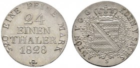 Altdeutsche Münzen und Medaillen 
 Sachsen-Albertinische Linie 
 Anton 1827-1836 
 1/24 Taler 1828. AKS 77, J. 49.
 Prachtexemplar, winziger Schrö...