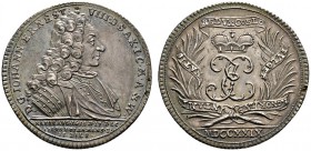 Altdeutsche Münzen und Medaillen 
 Sachsen-Saalfeld 
 Johann Ernst 1680-1729 
 1/2 Taler 1729. Auf seinen Tod. Brustbild in Uniform nach rechts, im...