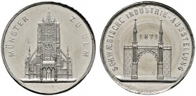Altdeutsche Münzen und Medaillen 
 Ulm, Stadt 
 Zinnmedaille 1871 unsigniert, auf die Schwäbische Industrieausstellung. Ansicht des Münsters / Goti­...