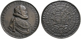 Altdeutsche Münzen und Medaillen 
 Württemberg 
 Friedrich I. 1593-1608 
 Bronzierte Bleimedaille 1593 von Francois Briot, auf die Übernahme der Re...