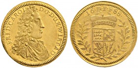 Altdeutsche Münzen und Medaillen 
 Württemberg 
 Friedrich Karl 1677-1693 
 Dukat 1688. Stempel von J.Chr. Müller. Brustbild im Harnisch mit Spitze...