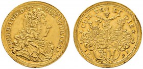Altdeutsche Münzen und Medaillen 
 Württemberg 
 Eberhard Ludwig 1693-1733 
 Doppeldukat 1699. Brustbild mit Allongeperücke im drapierten, deutsche...