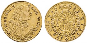 Altdeutsche Münzen und Medaillen 
 Württemberg 
 Eberhard Ludwig 1693-1733 
 1/4 Karolin 1733. KR 29, Ebner 228, Fr. 3586, Slg. Hermann 369. 2,48 g...
