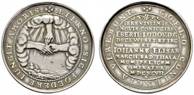 Altdeutsche Münzen und Medaillen 
 Württemberg 
 Eberhard Ludwig 1693-1733 
 Silbermedaille 1697 unsigniert, auf die Vermählung mit Johanna Elisabe...