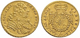 Altdeutsche Münzen und Medaillen 
 Württemberg 
 Karl Alexander 1733-1737 
 Karolin 1735. Stempel von Christoph Schmeltz. Mit Signatur S am Armsbsc...