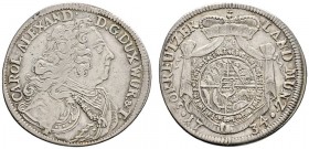 Altdeutsche Münzen und Medaillen 
 Württemberg 
 Karl Alexander 1733-1737 
 30 Kreuzer 1734. Stempel von Chr.E. Müller. Mit Signatur M am Armabschn...