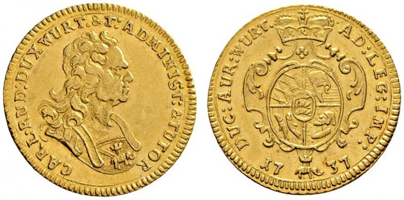 Altdeutsche Münzen und Medaillen 
 Württemberg 
 Karl Rudolf 1737-1738 
 Duka...