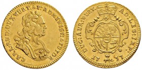 Altdeutsche Münzen und Medaillen 
 Württemberg 
 Karl Rudolf 1737-1738 
 Dukat 1737. Stempel von Christoph Schmeltz. Brustbild im römischen Panzer ...