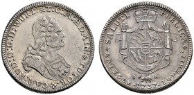 Altdeutsche Münzen und Medaillen 
 Württemberg 
 Karl Rudolf 1737-1738 
 1/2 Taler 1737. Stempel von Christoph Schmeltz. Ähnlich wie vorher, jedoch...