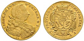 Altdeutsche Münzen und Medaillen 
 Württemberg 
 Karl Eugen 1744-1793 
 Dukat 1744. Stempel von Veit Schrempf. Jugendliches Brustbild des Herzogs i...