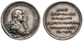 Altdeutsche Münzen und Medaillen 
 Württemberg 
 Karl Eugen 1744-1793 
 Kleine Silbermedaille 1786 von J.G. Betulius (unsigniert), auf das 100-jähr...