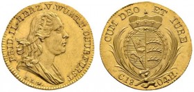 Altdeutsche Münzen und Medaillen
Württemberg
Friedrich II./I. 1797-1806-1816
Dukat 1804 von Johann Ludwig Wagner. FRID.II.HERZ.V.WURT. U.CHURFURST....