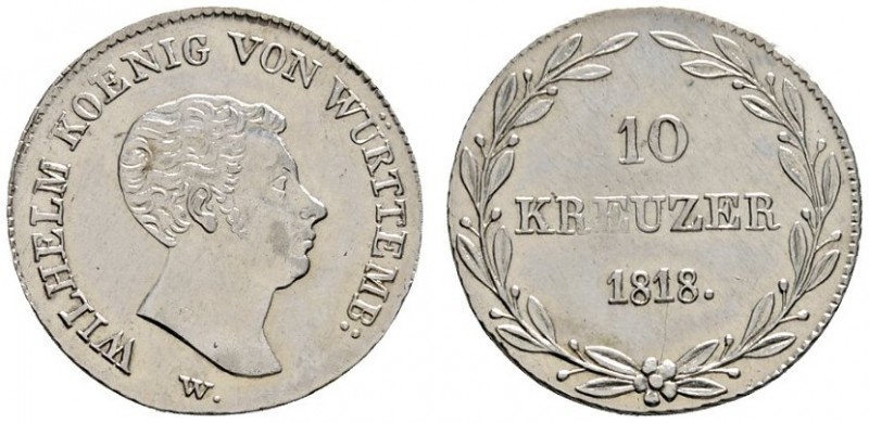 Altdeutsche Münzen und Medaillen 
 Württemberg 
 Wilhelm I. 1816-1864 
 10 Kr...