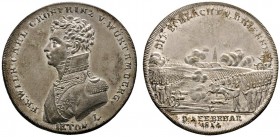 Altdeutsche Münzen und Medaillen 
 Württemberg 
 Wilhelm I. 1816-1864 
 Jetonartige, versilberte Messingmedaille 1814 von Lauer, auf die Schlacht v...