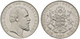 Altdeutsche Münzen und Medaillen 
 Württemberg 
 Karl 1864-1891 
 Vereinstaler 1865. KR 113, AKS 126, J. 85a, Thun 440, Kahnt 592.
 minimale Kratz...