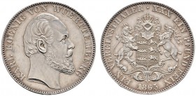 Altdeutsche Münzen und Medaillen 
 Württemberg 
 Karl 1864-1891 
 Vereinstaler 1865. Hängendes Geweih. KR 113a, AKS 126 Anm., J. 85b, Thun 441, Kah...