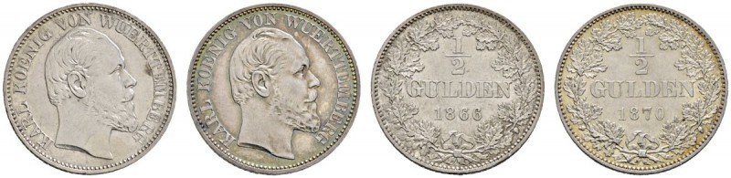 Altdeutsche Münzen und Medaillen 
 Württemberg 
 Karl 1864-1891 
 Lot (2 Stüc...