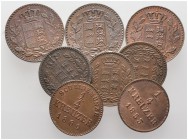 Altdeutsche Münzen und Medaillen 
 Württemberg 
 Karl 1864-1891 
 Lot (8 Stücke): Kupfermünzen zu 1/2 Kreuzer 1870 und 1872 sowie zu 1/4 Kreuzer 18...