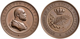 Altdeutsche Münzen und Medaillen 
 Württemberg 
 Karl 1864-1891 
 Bronzemedaille 1891 von W. Mayer (unsigniert), auf seinen Tod. Uniformiertes Brus...