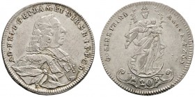 Altdeutsche Münzen und Medaillen 
 Würzburg-Bistum 
 Adam Friedrich von Seinsheim 1755-1779 
 20 Kreuzer 1763. Helm. 805, Slg. Piloty 1270, Kellner...