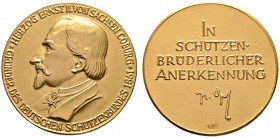 Thematische Medaillen 
 SCHÜTZEN. Deutscher Schützenbund 
 Mattierte, goldene Prämienmedaille o.J. (um 1960) unsigniert, des Deutschen Schützenbunde...