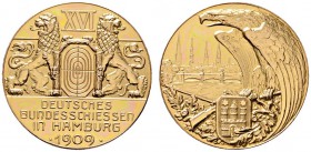 Thematische Medaillen 
 Deutsches Bundesschießen 
 16. Deutsches Bundesschießen zu Hamburg 1909. Goldmedaille unsigniert. Zwei Löwen halten eine Sch...