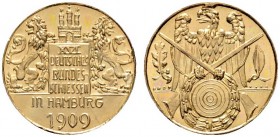 Thematische Medaillen 
 Deutsches Bundesschießen 
 16. Deutsches Bundesschießen zu Hamburg 1909. Kleine Goldmedaille unsigniert. Zwei Löwen halten e...