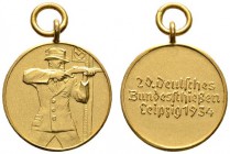 Thematische Medaillen 
 Deutsches Bundesschießen 
 20. Deutsches Bundesschießen zu Leipzig 1934. Kleine tragbare, mattierte Goldmedaille unsigniert....