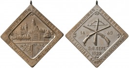 Thematische Medaillen 
 Deutsches Pistolen-Bundesschießen 
 13. Deutsches Pistolen-Bundesschießen zu Leipzig 1922. Tragbare versilberte, klippenförm...