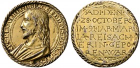 Thematische Medaillen 
 Miscellanea 
 Altvergoldete Silbergußmedaille (1591) unsigniert, auf die Geburt der Maria Reisacher. Christusbüste nach link...