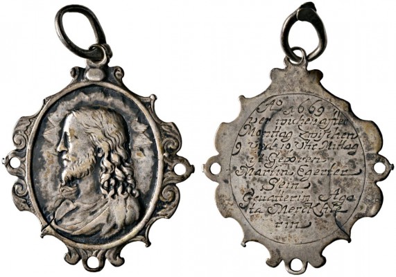 Thematische Medaillen 
 Miscellanea 
 Tragbare Silbergußmedaille mit verzierte...