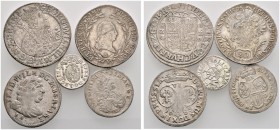 Lots altdeutscher Münzen und Medaillen 
 Altdeutschland 
 5 Stücke: BRANDENBURG-PREUSSEN , Ort 1622, 6 Gröscher 1685 und 3 Gröscher 1696; SALZ­BURG ...