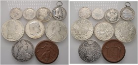 Lots altdeutscher Münzen und Medaillen 
 Altdeutschland 
 9 Stücke: SACHSEN , 1/6 Taler 1827 auf den Tod; WÜRTTEMBERG , 1/2 Gulden 1854 und tragbare...