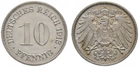 Deutsche Münzen und Medaillen ab 1871 
 Kleinmünzen 
 10 Pfennig 1913 G. J. 13.
 Prachtexemplar, feinst zaponiert, Polierte Platte