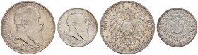 Deutsche Münzen und Medaillen ab 1871 
 Silbermünzen des Kaiserreiches 
 Baden 
 Friedrich I. 1852-1907 
 Lot (2 Stücke): 2 und 5 Mark 1902 50-jäh...