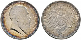 Deutsche Münzen und Medaillen ab 1871 
 Silbermünzen des Kaiserreiches 
 Baden 
 Friedrich I. 1852-1907 
 5 Mark 1907. Auf seinen Tod. J. 37.
 fe...