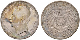 Deutsche Münzen und Medaillen ab 1871 
 Silbermünzen des Kaiserreiches 
 Baden 
 Friedrich II. 1907-1918 
 5 Mark 1913 G. J. 40.
 Prachtexemplar ...