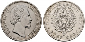 Deutsche Münzen und Medaillen ab 1871 
 Silbermünzen des Kaiserreiches 
 Bayern 
 Ludwig II. 1864-1886 
 5 Mark 1876 D. J. 42.
 sehr schön-vorzüg...