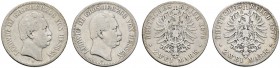 Deutsche Münzen und Medaillen ab 1871 
 Silbermünzen des Kaiserreiches 
 Hessen 
 Ludwig III. 1848-1877 
 Lot (2 Stücke): 2 Mark 1876 und 1877 H. ...