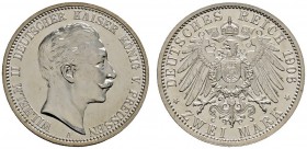 Deutsche Münzen und Medaillen ab 1871 
 Silbermünzen des Kaiserreiches 
 Preußen 
 Wilhelm II. 1888-1918 
 2 Mark 1906 A. J. 102. Auflage: 85 Exem...