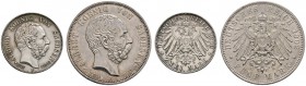 Deutsche Münzen und Medaillen ab 1871 
 Silbermünzen des Kaiserreiches 
 Sachsen 
 Albert 1873-1902 
 Lot (2 Stücke): 2 und 5 Mark 1902 E. Auf sei...