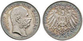 Deutsche Münzen und Medaillen ab 1871 
 Silbermünzen des Kaiserreiches 
 Sachsen 
 Georg 1902-1904 
 2 Mark 1904 E. Auf seinen Tod. J. 132.
 Prac...