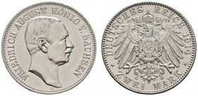 Deutsche Münzen und Medaillen ab 1871 
 Silbermünzen des Kaiserreiches 
 Sachsen 
 Friedrich August III. 1904-1918 
 2 Mark 1914 E. J. 134.
 winz...