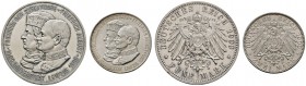Deutsche Münzen und Medaillen ab 1871 
 Silbermünzen des Kaiserreiches 
 Sachsen 
 Friedrich August III. 1904-1918 
 Lot (2 Stücke): 2 und 5 Mark ...