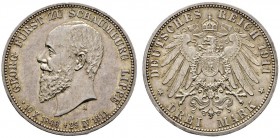 Deutsche Münzen und Medaillen ab 1871 
 Silbermünzen des Kaiserreiches 
 Schaumburg-Lippe 
 Georg 1893-1911 
 3 Mark 1911 A. Auf seinen Tod. J. 16...