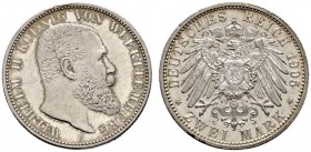 Deutsche Münzen und Medaillen ab 1871 
 Silbermünzen des Kaiserreiches 
 Württemberg 
 Wilhelm II. 1891-1918 
 2 Mark 1905 F. J. 174.
 Prachtexem...