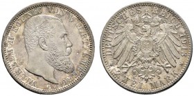 Deutsche Münzen und Medaillen ab 1871 
 Silbermünzen des Kaiserreiches 
 Württemberg 
 Wilhelm II. 1891-1918 
 2 Mark 1913 F. J. 174.
 feine Tönu...
