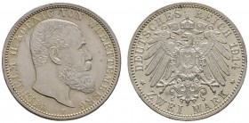 Deutsche Münzen und Medaillen ab 1871 
 Silbermünzen des Kaiserreiches 
 Württemberg 
 Wilhelm II. 1891-1918 
 2 Mark 1914 F. J. 174.
 vorzüglich...