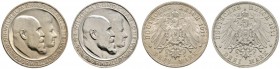 Deutsche Münzen und Medaillen ab 1871 
 Silbermünzen des Kaiserreiches 
 Württemberg 
 Wilhelm II. 1891-1918 
 Lot (2 Stücke): 3 Mark 1911 F. Silb...